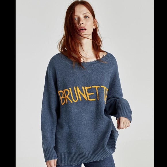 Zara BRUNETTE Spell Out Frayed Raw Oversized Slouchy Sweater BLOGGER FAVORITE M - Picture 3 of 12